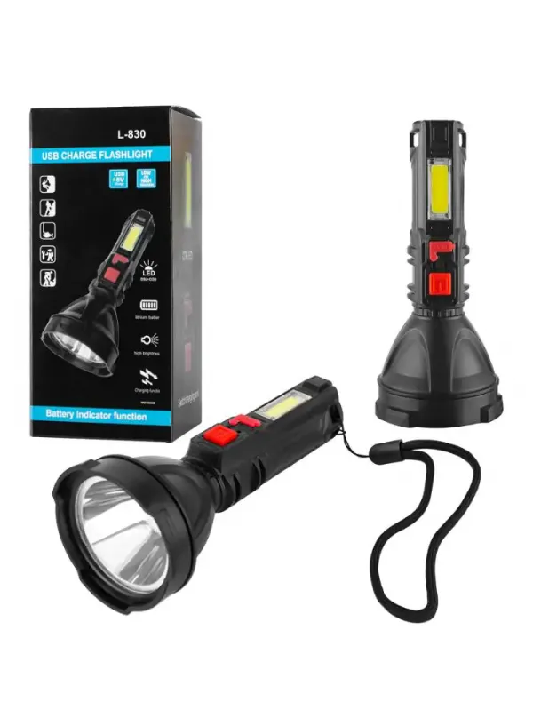 Ліхтарик ручний ліхтар із microUSB L-830 (1LED+COB)