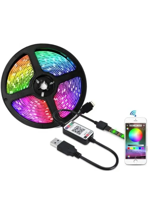Світлодіодна стрічка керування через телефон RGB (5 метрів) для фонового підсвічування (працює від USB та повербанку) 0594