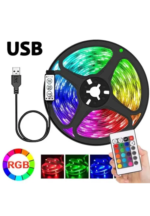 Світлодіодна стрічка 5050 RGB (5 метрів) для фонового підсвічування (працює від USB та повербанку)