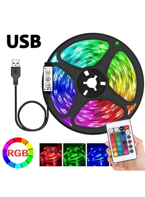 Світлодіодна стрічка 5050 RGB (5 метрів) для фонового підсвічування (працює від USB та повербанку)