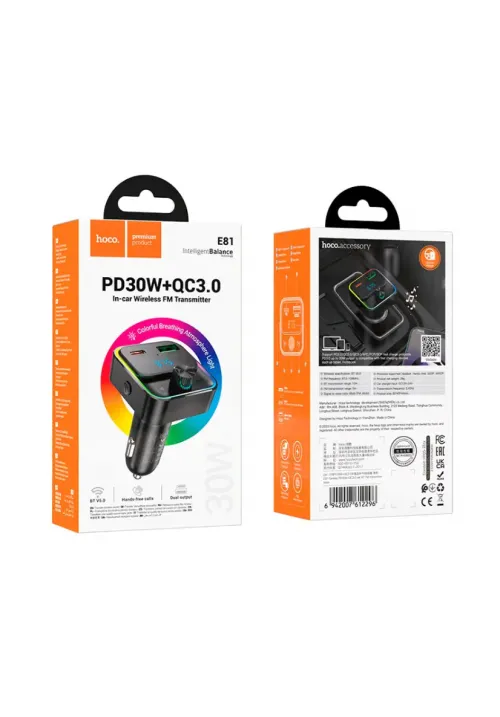 ФМ модулятор HOCO E81 (PD30W+QC3.0+Bluetooth)