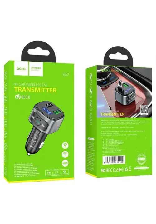 ФМ модулятор HOCO E67 (QC3.0+Bluetooth)