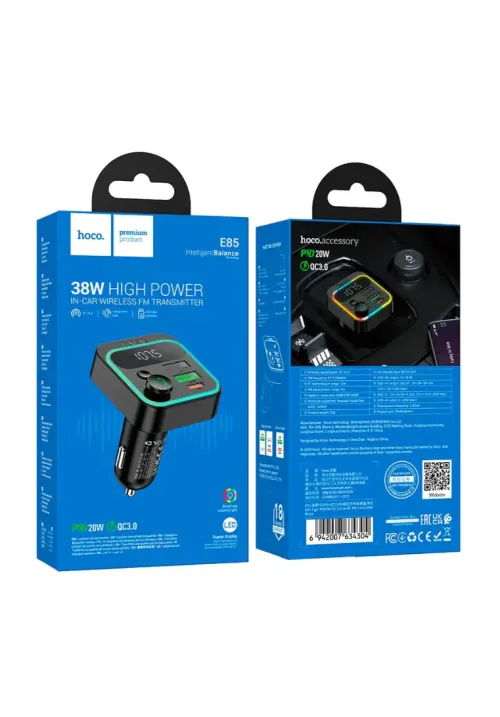 ФМ модулятор HOCO E85 (PD20W+QC3.0+Bluetooth)