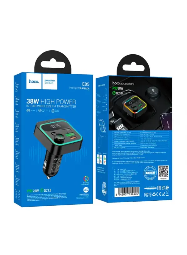 ФМ модулятор HOCO E85 (PD20W+QC3.0+Bluetooth)