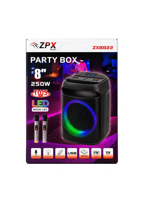 Колонка караоке портативна ZPX BoomBox ZX-8822 з 2 мікрофонами (250W)