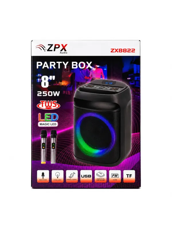 Колонка караоке портативна ZPX BoomBox ZX-8822 з 2 мікрофонами (250W)