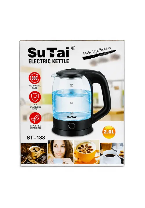 Дисковый электрочайник стекло 2л 1500W Su Tai ST-188