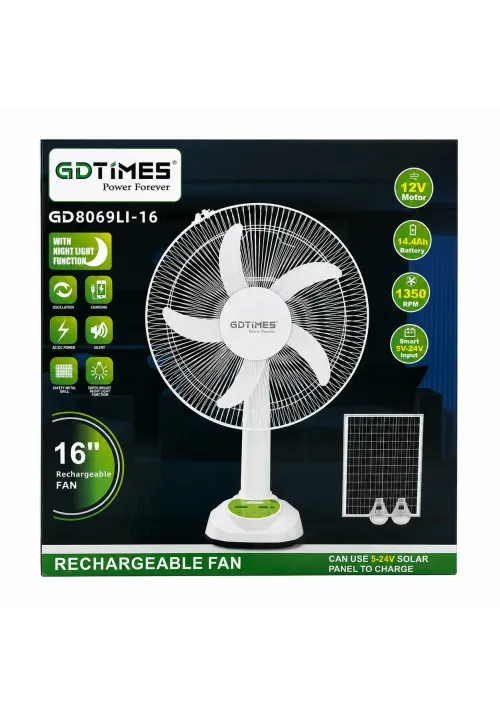 Настільний вентилятор акумуляторний 16'' GDTIMES GD8069LI-16 (Solar)
