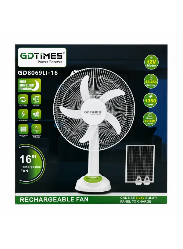 Настільний вентилятор акумуляторний 16'' GDTIMES GD8069LI-16 (Solar)
