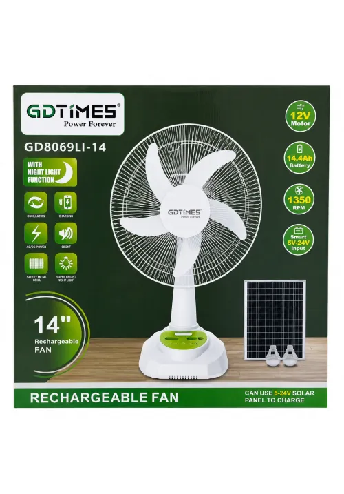 Настільний вентилятор акумуляторний 14'' GDTIMES GD8069LI-14 (Solar)