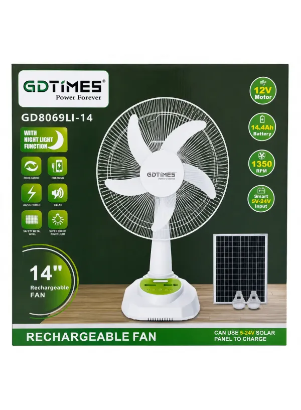 Настільний вентилятор акумуляторний 14'' GDTIMES GD8069LI-14 (Solar)