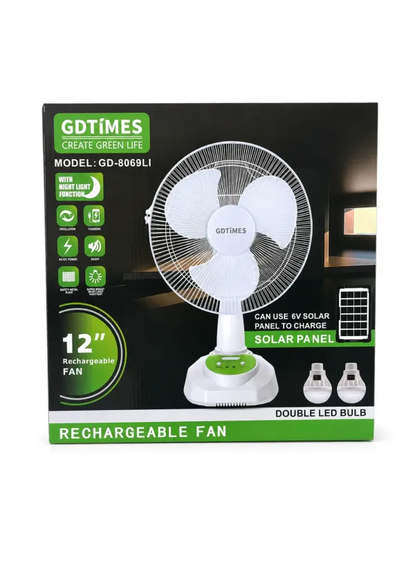 Настільний вентилятор акумуляторний 12'' GDTIMES GD8069LI (Solar)
