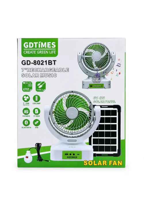 Настільний вентилятор-радіо акумуляторний GDTIMES GD-8021BT (Solar + Bluetooth)