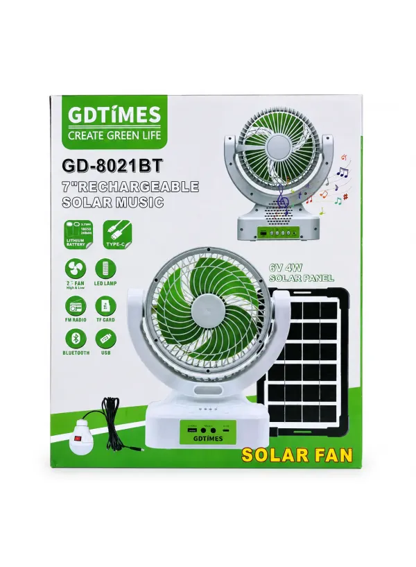 Настільний вентилятор-радіо акумуляторний GDTIMES GD-8021BT (Solar + Bluetooth)