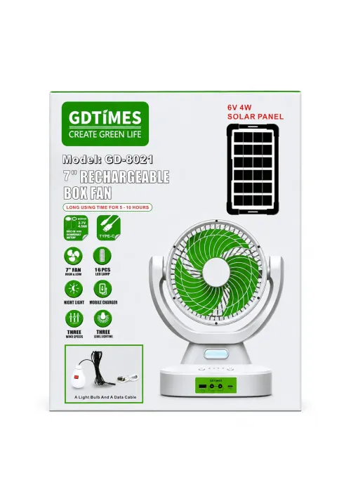 Настільний вентилятор акумуляторний GDTIMES GD-8021 (Solar)