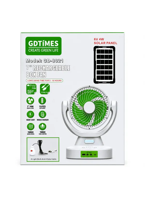 Настільний вентилятор акумуляторний GDTIMES GD-8021 (Solar)