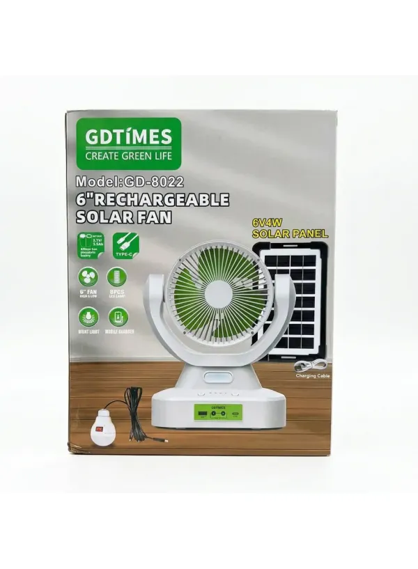 Настільний вентилятор акумуляторний GDTIMES GD-8022 (Solar)