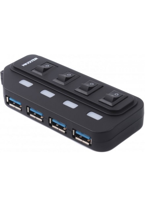  USB HUB удлинитель Maxxter 4 X USB 2.0 TYPE-A Black 