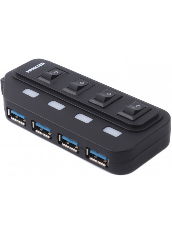  USB HUB удлинитель Maxxter 4 X USB 2.0 TYPE-A Black 